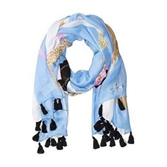 Kate Spade Beach Towel Themed Oblong Fashion Scarf with Tassels 80 x 30 NWT - Picture 8 of 10